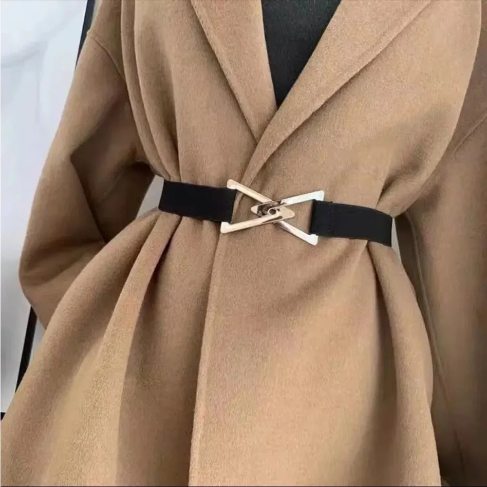 Double Triangle Metal Buckle Belt Decorative Elastic Casual One Size Fits‎ Most